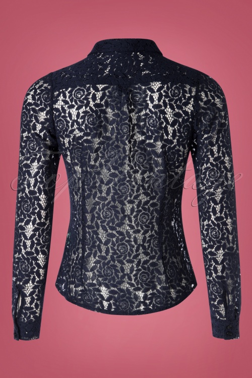 King Louie - 70s Rosie Damask Blouse in Navy 2