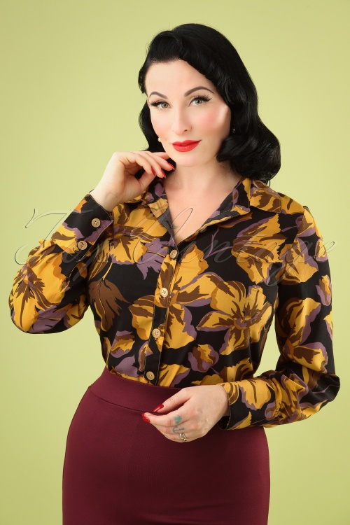 Banned Retro - What A Darling bloemenblouse in zwart