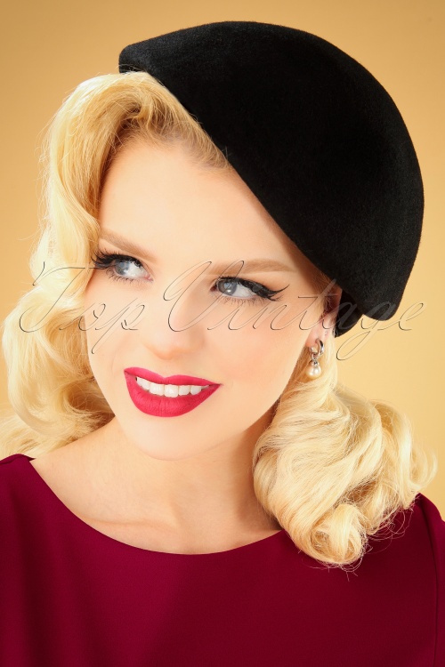 Collectif Clothing - 50s Salma Wool Flat Cap Hat in Black 2