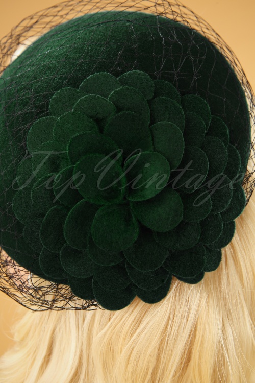 Collectif Clothing - 50s Sammy Wool Fascinator Hat in Green 3