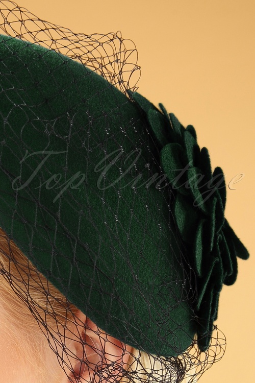 Collectif Clothing - 50s Sammy Wool Fascinator Hat in Green 2
