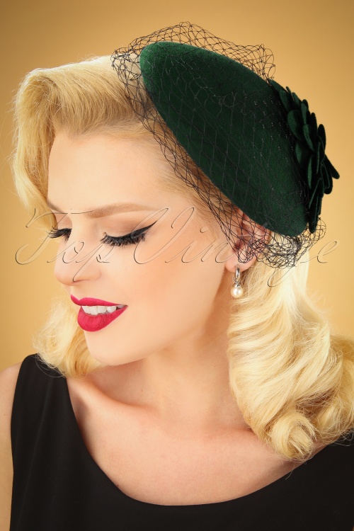 Collectif Clothing - Sammy Wool Fascinator Hat Années 50 en Vert