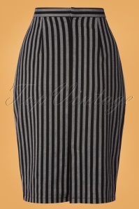 Banned Alternative - Tisha Stripes Pencil Skirt Années 50 en Gris et Noir 3