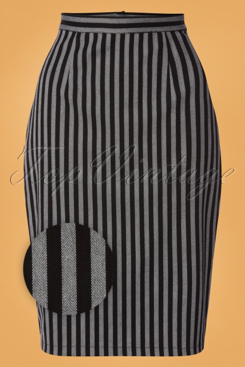 Banned Alternative - Tisha Stripes Pencil Skirt Années 50 en Gris et Noir 2