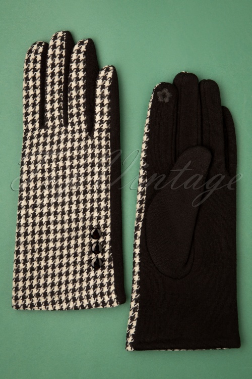 Vixen - 50s Golightly Houndstooth Gloves in Black and White