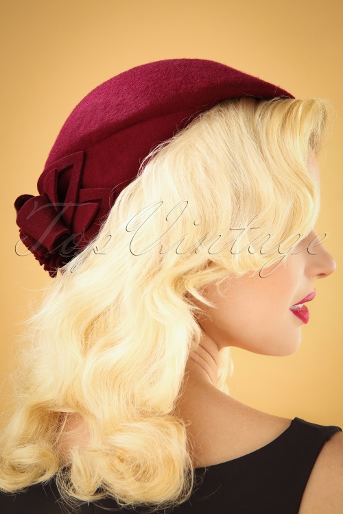 Collectif Clothing - 50s Salma Wool Flat Cap Hat in Burgundy 2