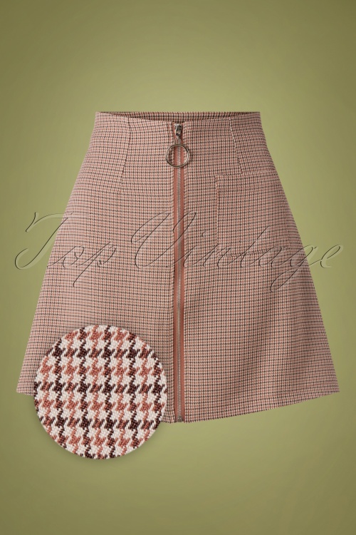 Banned Retro - 60s Betty Winter Mini Skirt in Houndstooth Brown 2