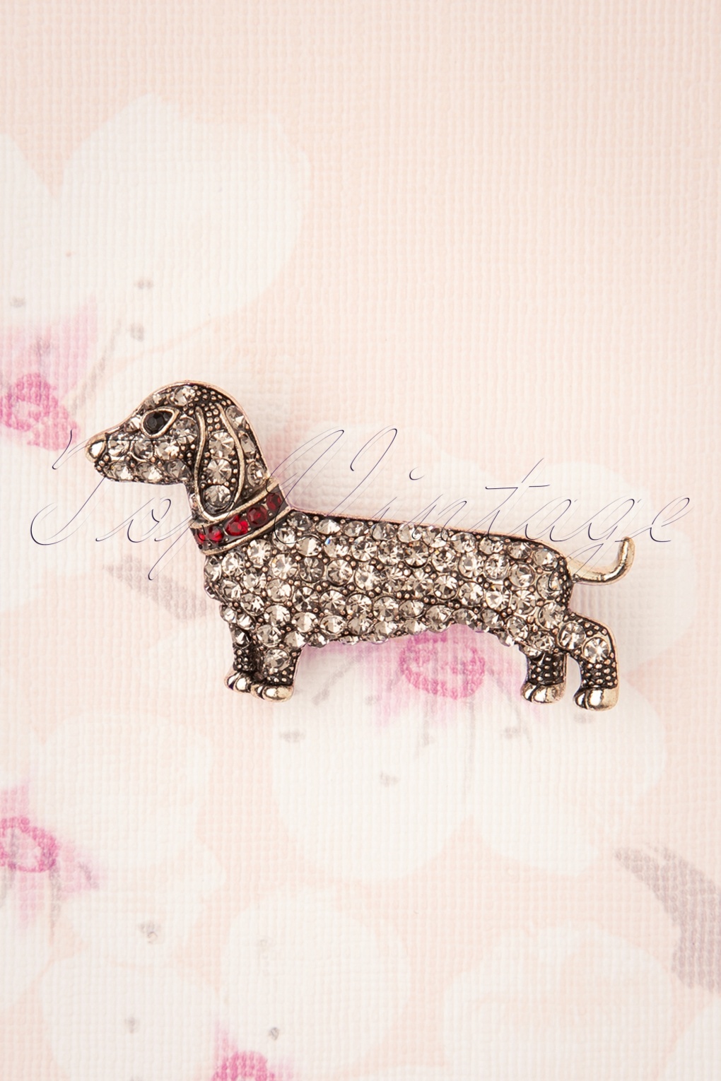 50s Sparkly Dachshund Brooch in Silver