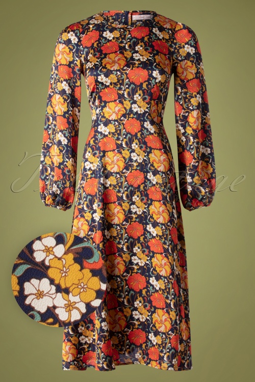 Traffic People - 70s Moodless Floral Dress in Navy 2