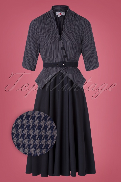 Miss Candyfloss - 40s Panna Lee Houndstooth Swing Dress in Navy 2