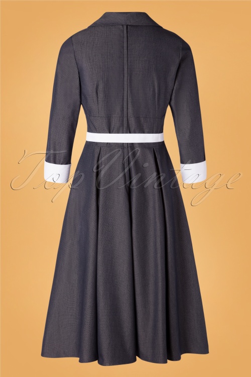 Miss Candyfloss - 50s Rosaleen Lee Swing Dress in Navy and White 4