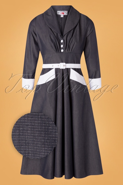Miss Candyfloss - 50s Rosaleen Lee Swing Dress in Navy and White