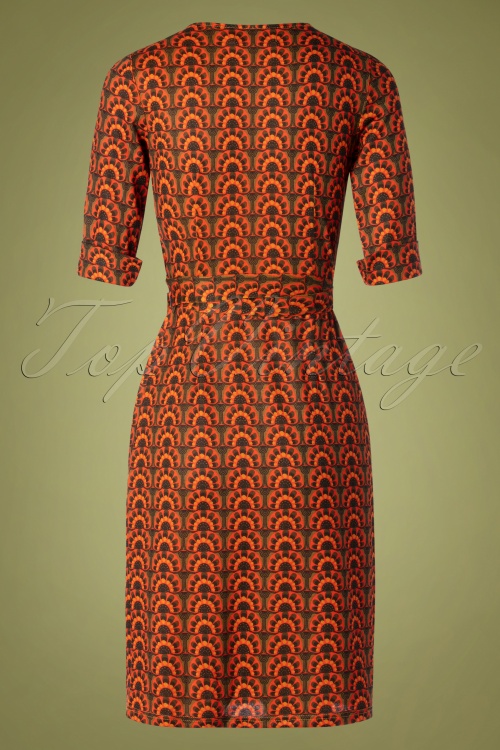 Traffic People - 70s It's a Wrap Dress in Green and Orange 3