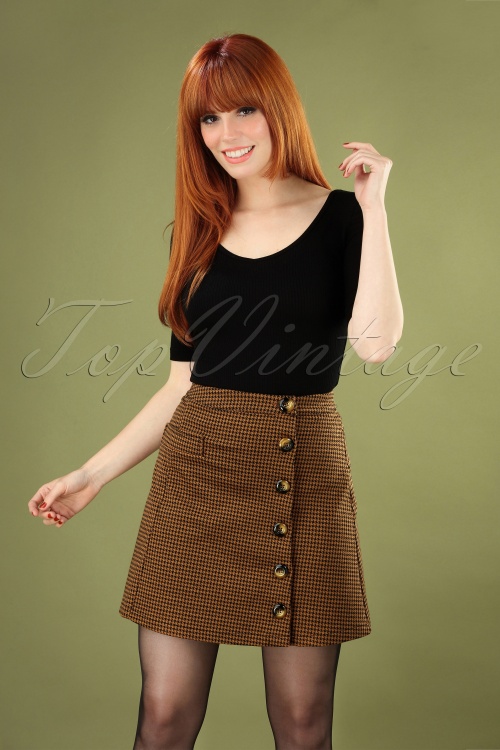 Banned Retro - Beatrice Houndstooth Skirt  Années 60 en Brun Tabac