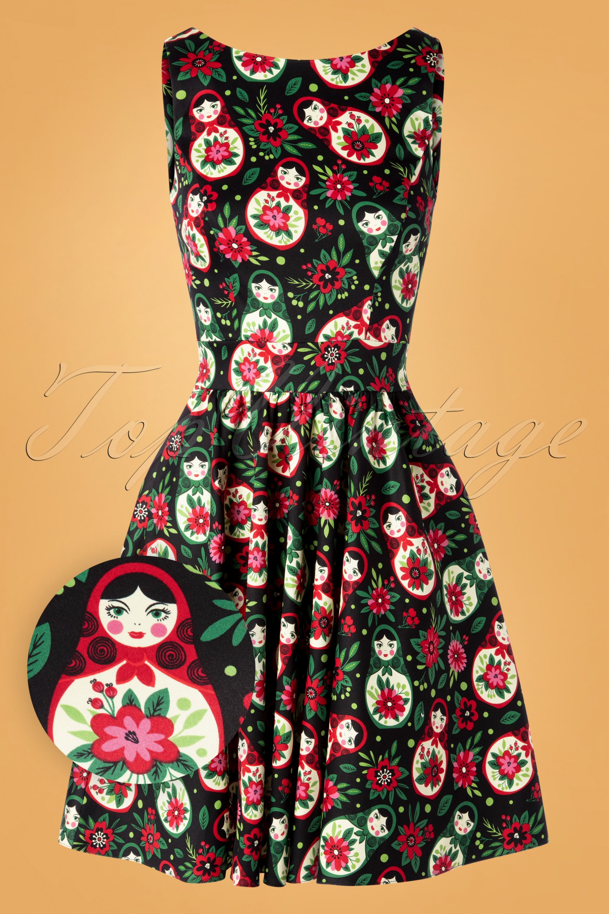 Lady V by Lady Vintage - Matryoshka theejurk in zwart 2