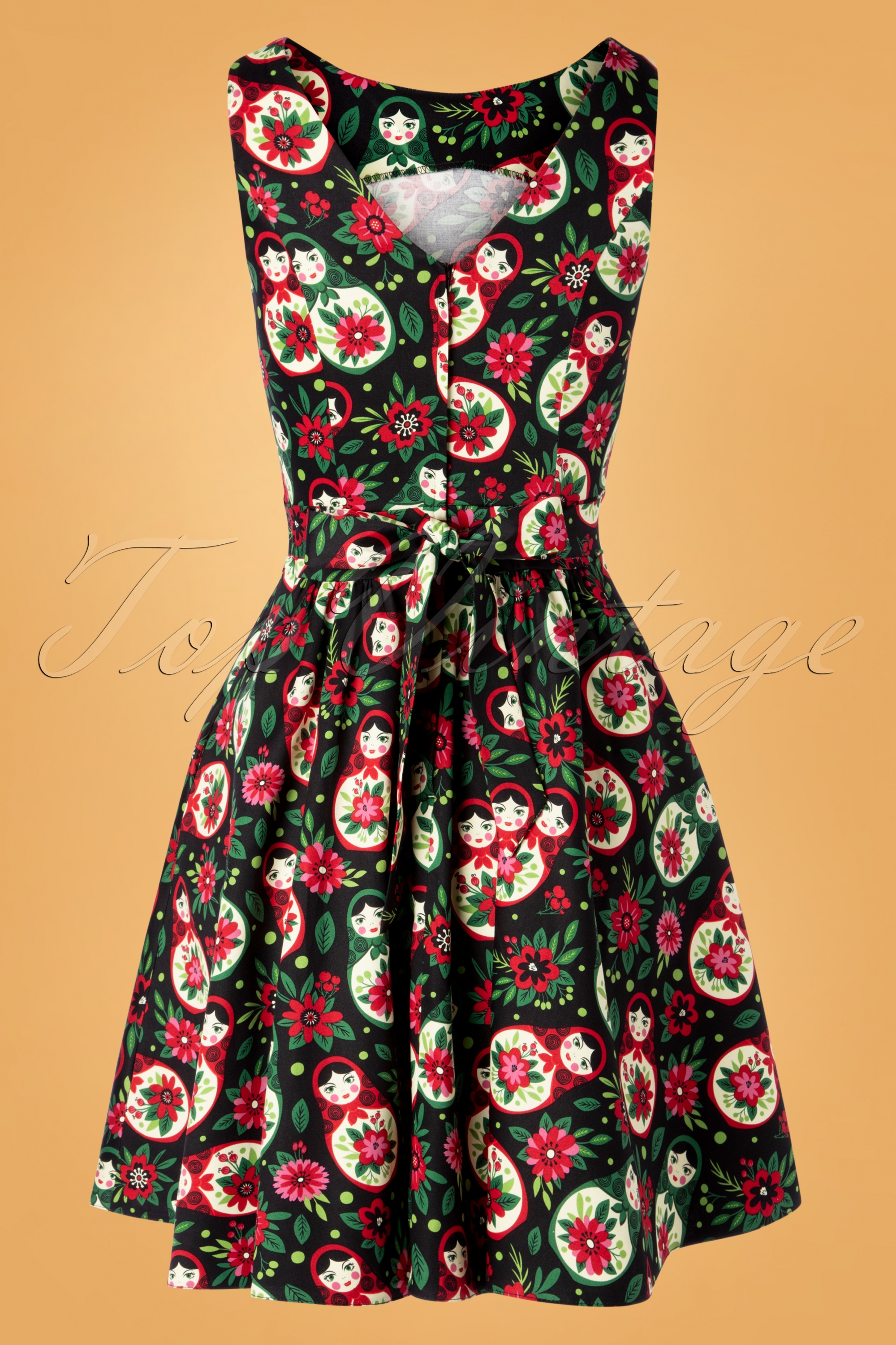 Lady V by Lady Vintage - Matryoshka theejurk in zwart 5