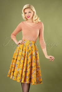 Bunny - 50s Muriel Floral Swing Skirt in Mustard