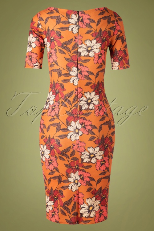 Vintage Chic for Topvintage - Shawna Bleistiftkleid mit Blumenmuster in Orange 5