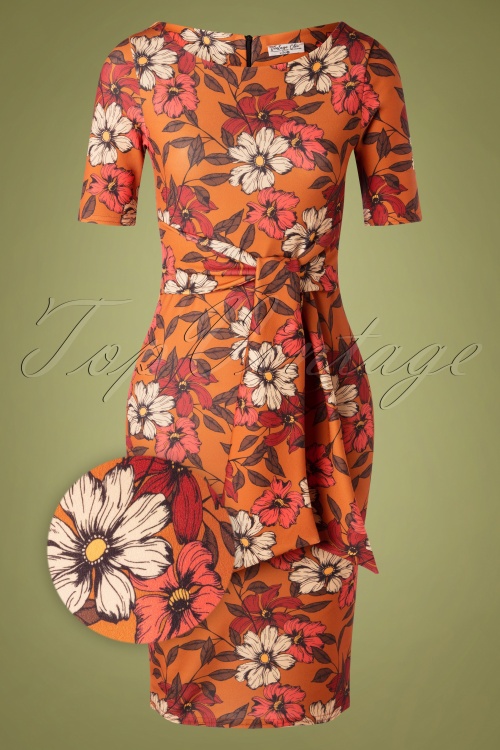 Vintage Chic for Topvintage - Shawna Bleistiftkleid mit Blumenmuster in Orange 2