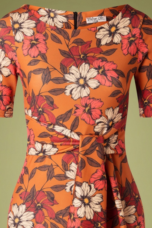 Vintage Chic for Topvintage - 50s Shawna Floral Pencil Dress in Orange 3