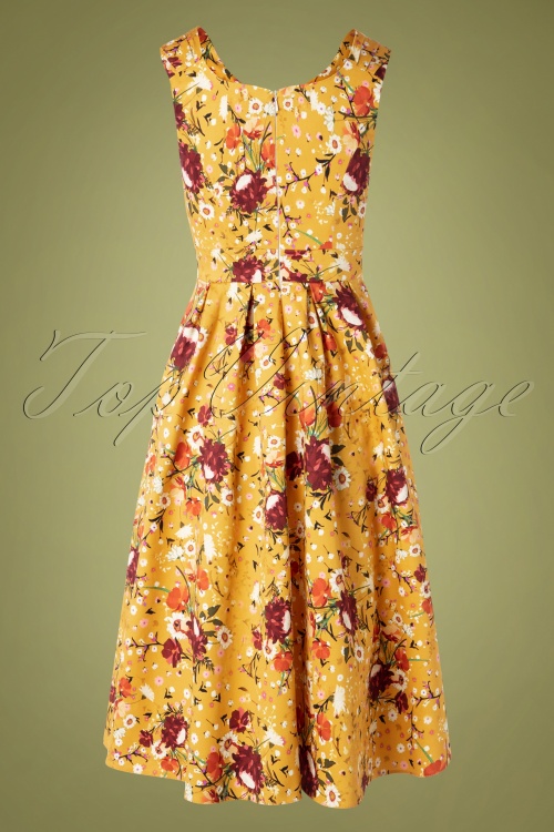 Lady V by Lady Vintage - 50s Belle Ditsy Swing Dress in Mustard 3