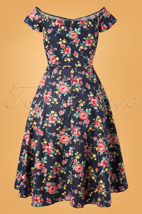 Lady V by Lady Vintage - 50s Josie Country Garden Swing Dress in Navy 2