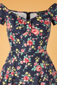 Lady V by Lady Vintage - 50s Josie Country Garden Swing Dress in Navy 3