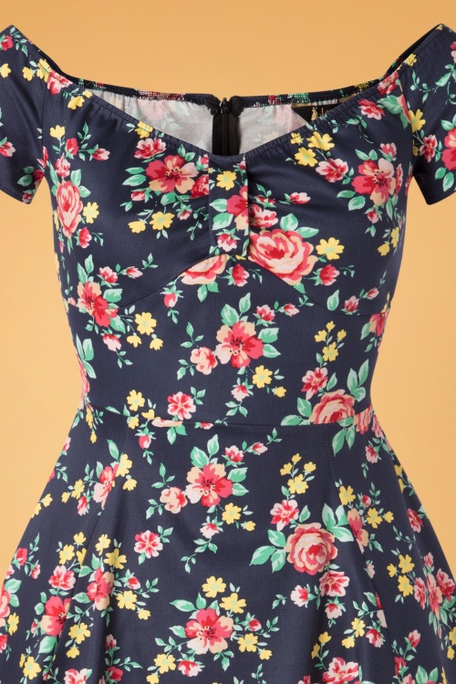 Lady V by Lady Vintage - Josie Country Garden Swing-Kleid in Marineblau 3