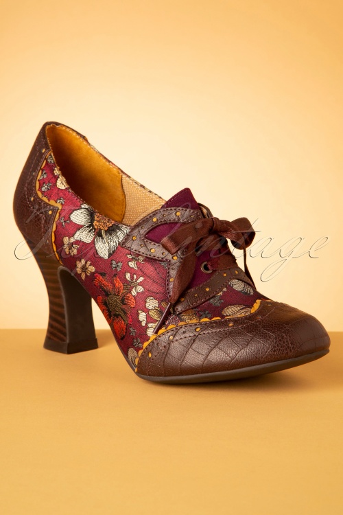 Ruby Shoo - 40s Daisy Floral Booties in Russet