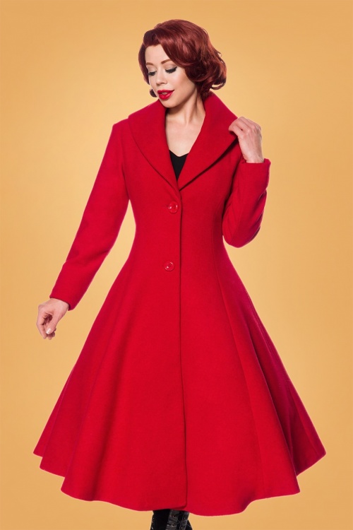 Belsira - Dorrie Wool Coat Années 50 en Rouge Vif