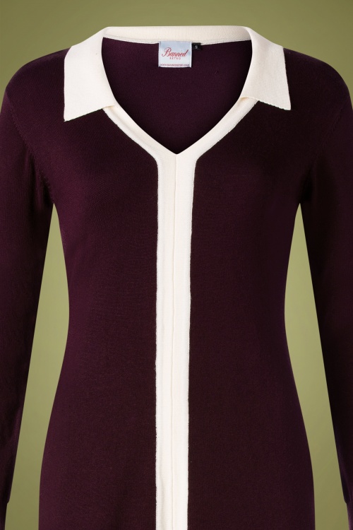 Banned Retro - Süßes Pulloverkleid mit Kragen in Aubergine 3