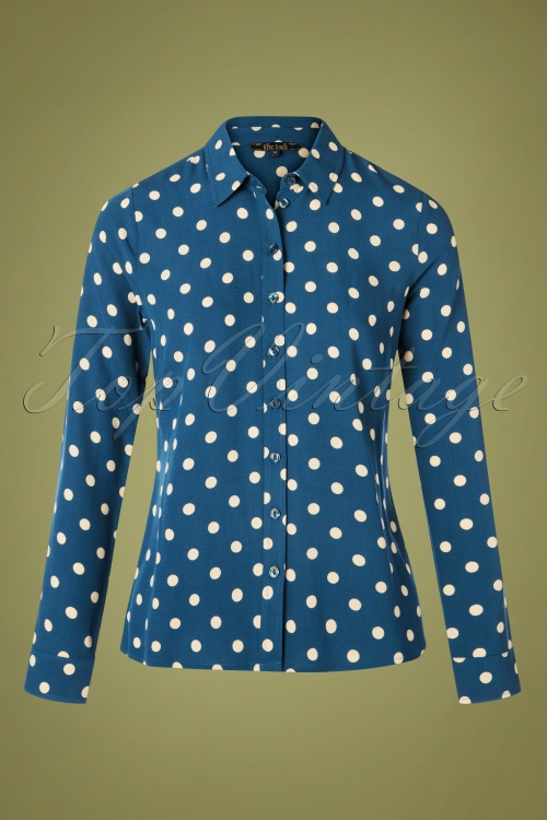 King Louie - Rosie Polkadot blouse in herfstblauw 2