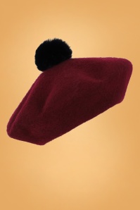 Collectif Clothing - 60s Samantha Pom Pom Wool Beret in Burgundy