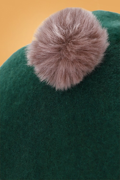 Collectif Clothing - 60s Samantha Pom Pom Wool Beret in Green 2