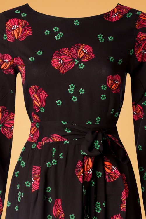Mademoiselle YéYé - Kleid mit leichten Blättern in Schwarz 4