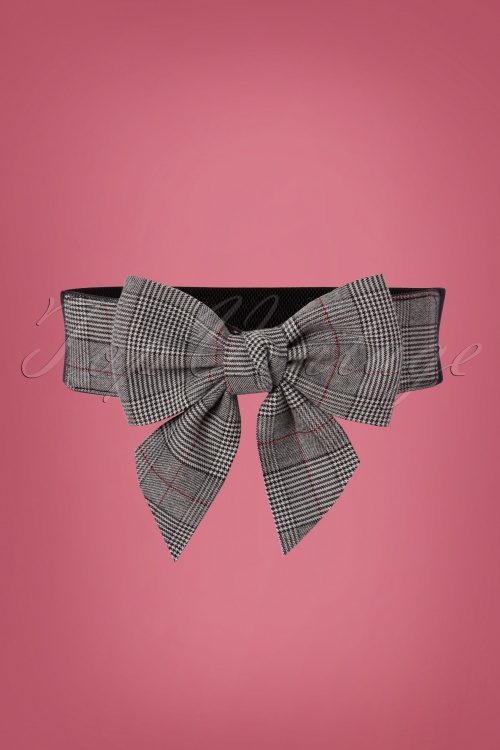 Banned Retro - 50s Emma Houndstooth Bow Belt in Black and Grey