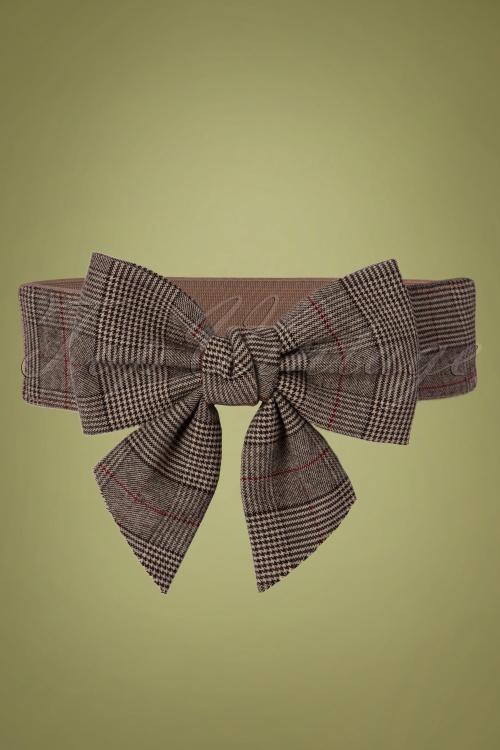 Banned Retro - 50s Emma Houndstooth Bow Belt in Brown