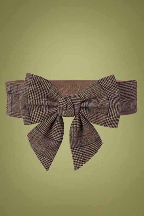 Banned Retro - Emma Houndstooth Bow Belt in Braun