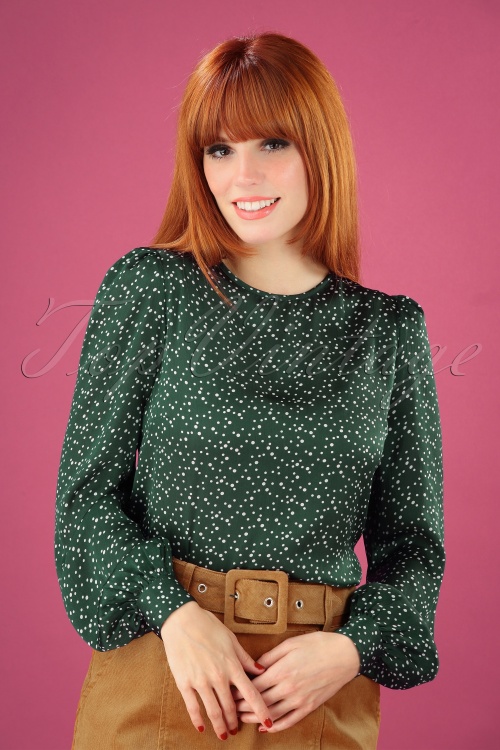 Louche - 60s Lima Speckle Print Blouse in Green