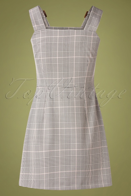 Mademoiselle YéYé - 60s Pic Nic Pinafore Tartan Dress in Black and White 3