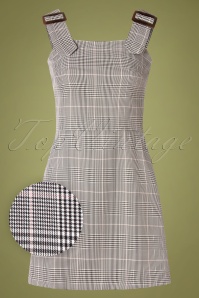 Mademoiselle YéYé - 60s Pic Nic Pinafore Tartan Dress in Black and White 2