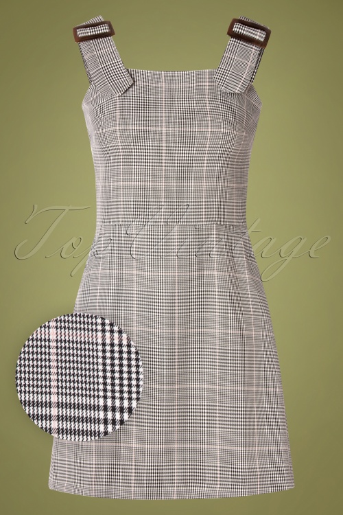 Mademoiselle YéYé - 60s Pic Nic Pinafore Tartan Dress in Black and White 2
