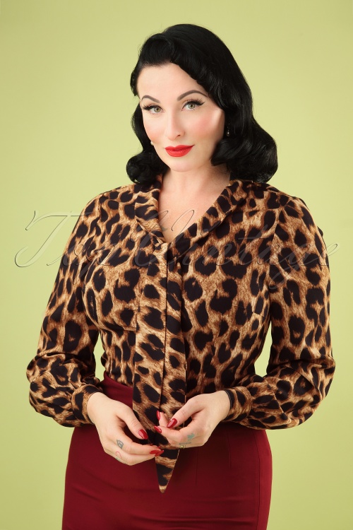 Banned Retro - 50s Bow Blouse in Leopard