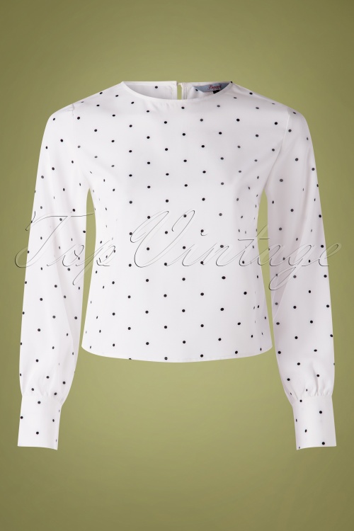Banned Retro - Boxy Dot-blouse in wit