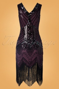 Unique Vintage - Veronique Fringe Flapper-jurk in metallic paars 4
