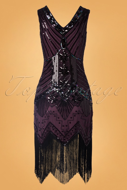 Unique Vintage - Veronique Fringe Flapper-jurk in metallic paars 4