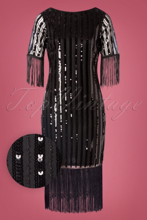 Unique Vintage - Marcy jurk met franjes in zwart