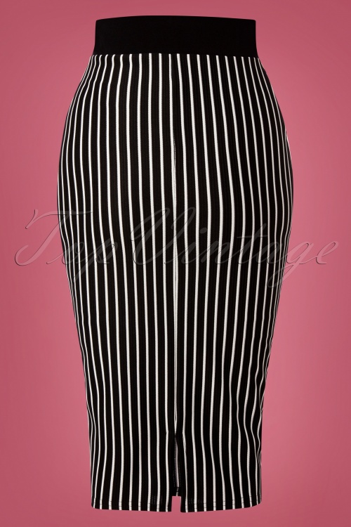 Vintage Chic for Topvintage - 60s Jennie Striped Pencil Skirt in Black and White 2