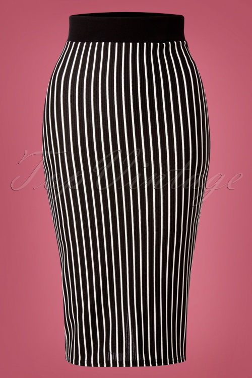 Vintage Chic for Topvintage - Jennie Striped Pencil Skirt Années 60 en Noir et Blanc