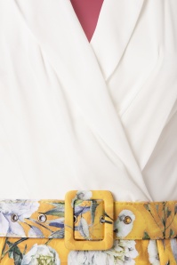 Paper Dolls - Anjo Floral Pencil Dress Années 60 en Blanc et Moutarde 4